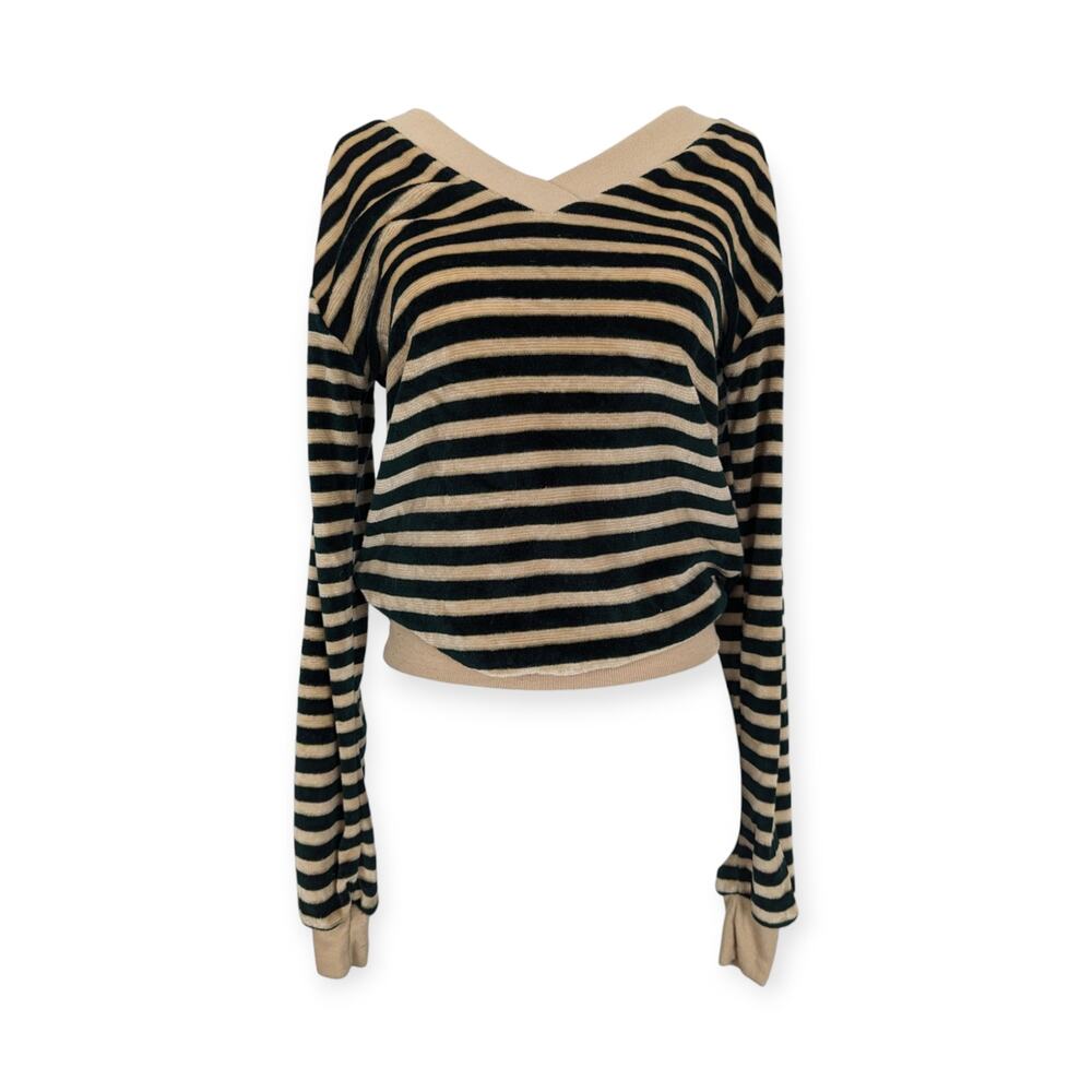 Vintage 70's 80's Green & Cream Velour Sweatshirt